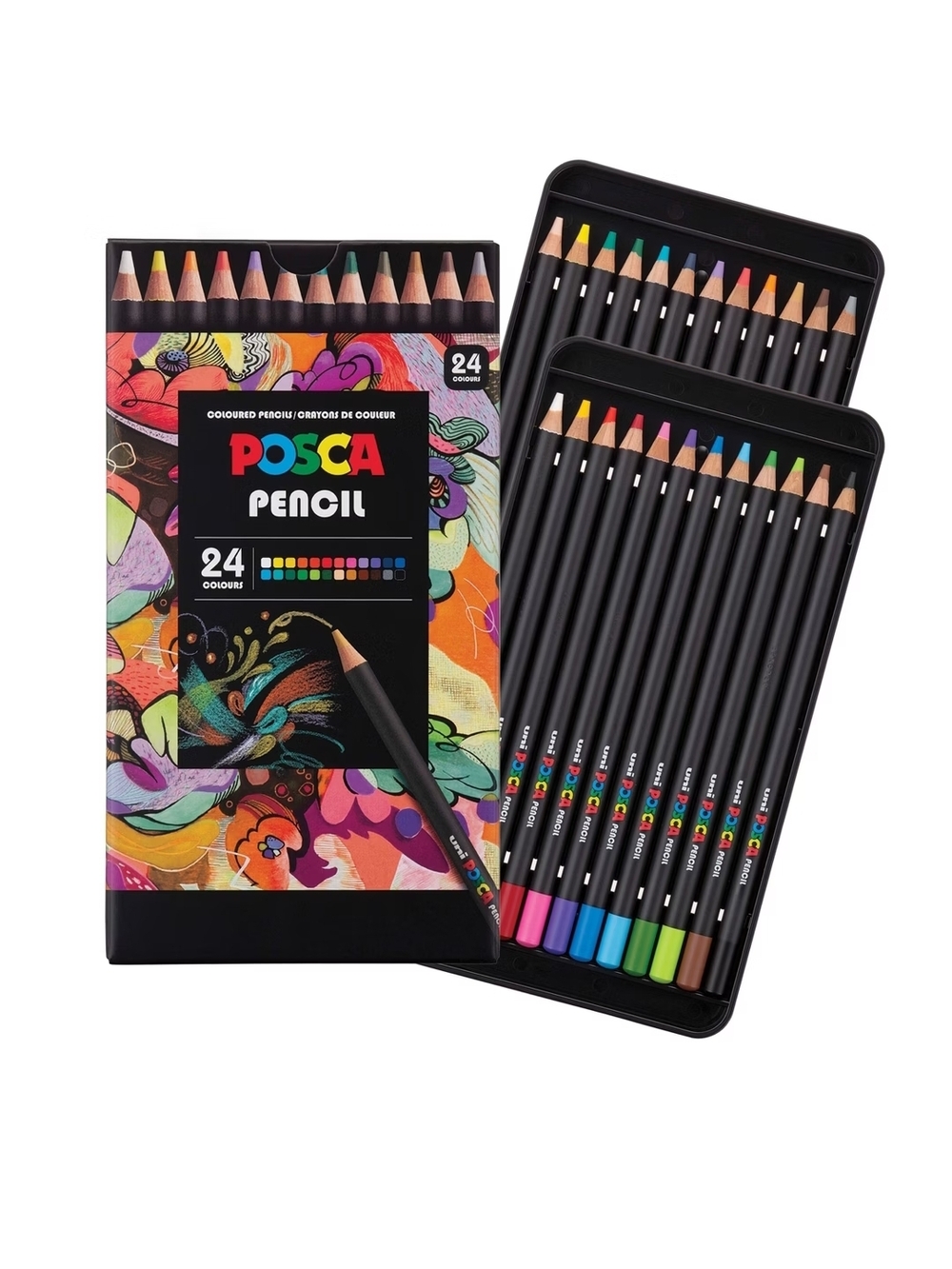 POSCA 24-Color Pencil Set — Black Barrel, Multicolor Tips